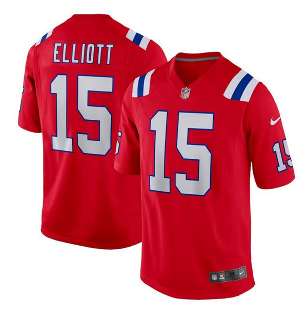 Men's New England Patriots #15 Ezekiel Elliott Red Stitched Game Jersey - Click Image to Close